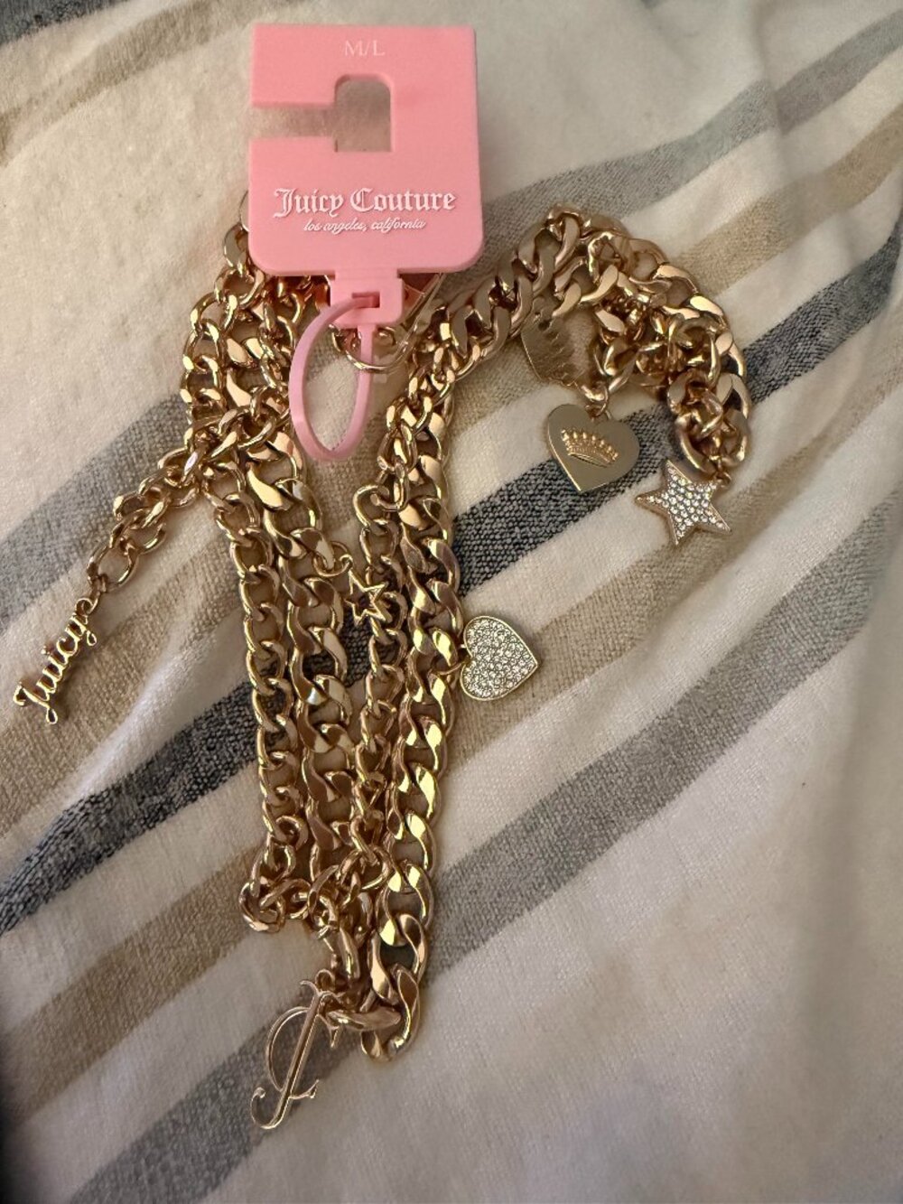 NWT Juicy Couture Gold Chain Belt Signature Logo Charms Y2K McBling M/L